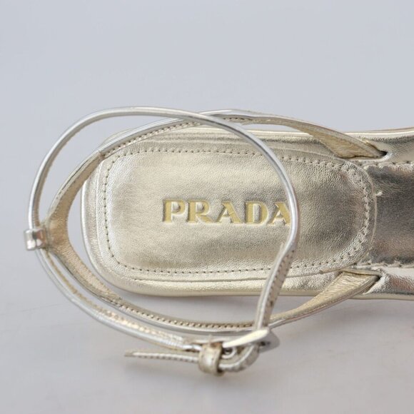 Prada Elegant Silver Ankle Strap Flats - Picture 5 of 7